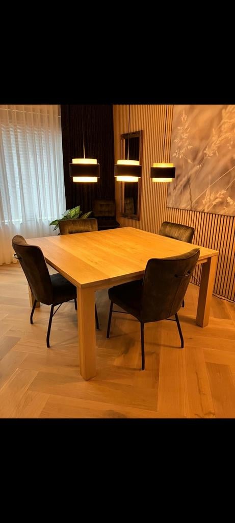 Eiken houten eettafel white wash 140cm x 140cm x 77cm, Ophalen, Gebruikt, Vierkant, Vier personen