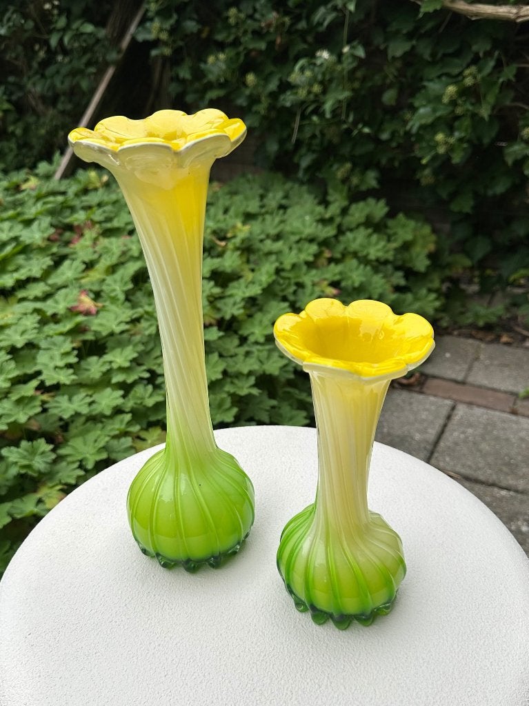 Set van 2 Murano glazen vazen, geel en groen, Ophalen