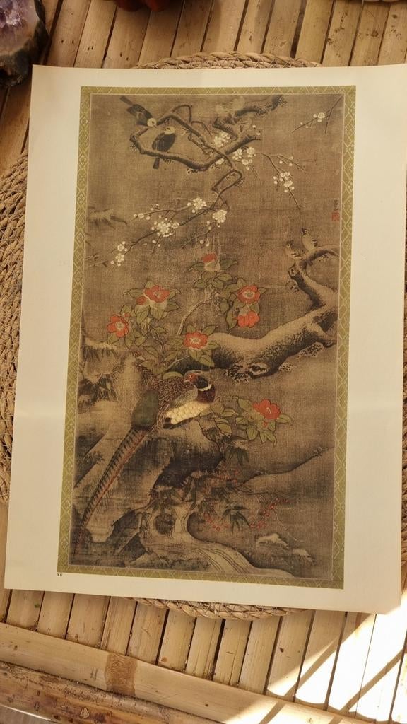 Antieke Japanse prent Fazant en Bloesem, Antiek en Kunst, Ophalen of Verzenden