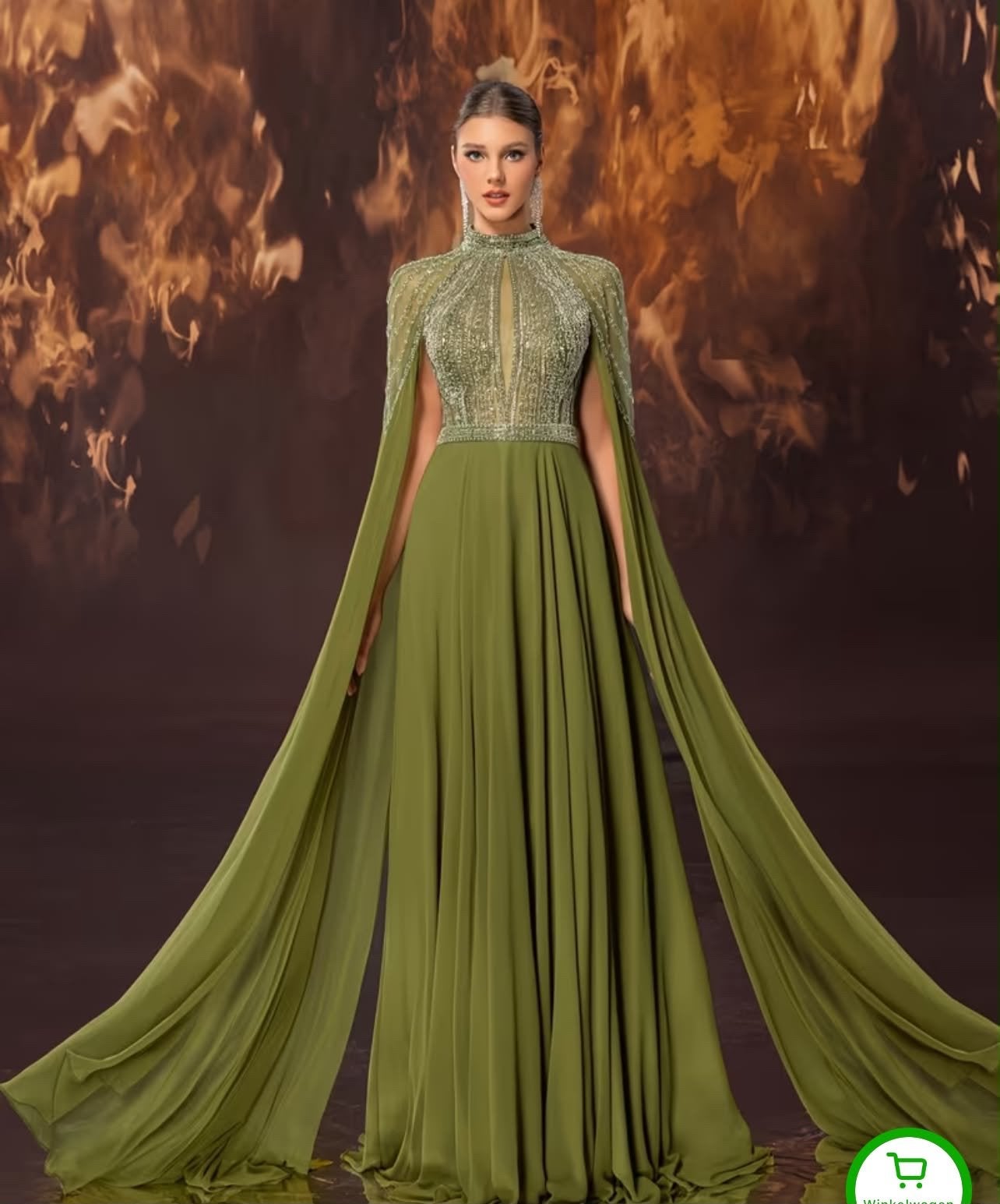 Prachtige Della Couture Galajurk - Olijfgroen met kralen, Nieuw, Ophalen of Verzenden, Maat 36 (S), Onder de knie