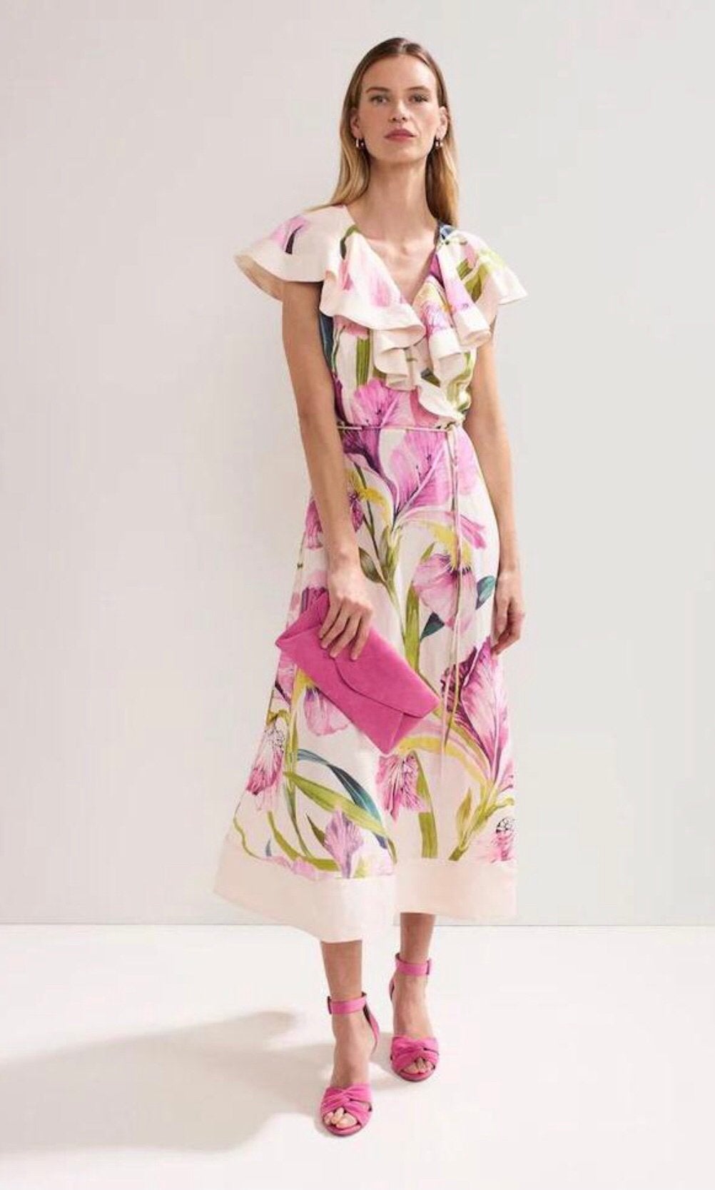 Phase Eight luxe jurk mooie kleurrijke print kuitlang 42, Maat 42/44 (L), Nieuw, Onder de knie, Meerkleurig