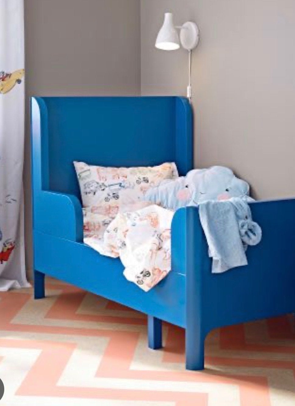 Ikea BUSUNGE meegroei bed blauw met matras, Ophalen, Verstelbaar, Blauw, 190 cm of minder