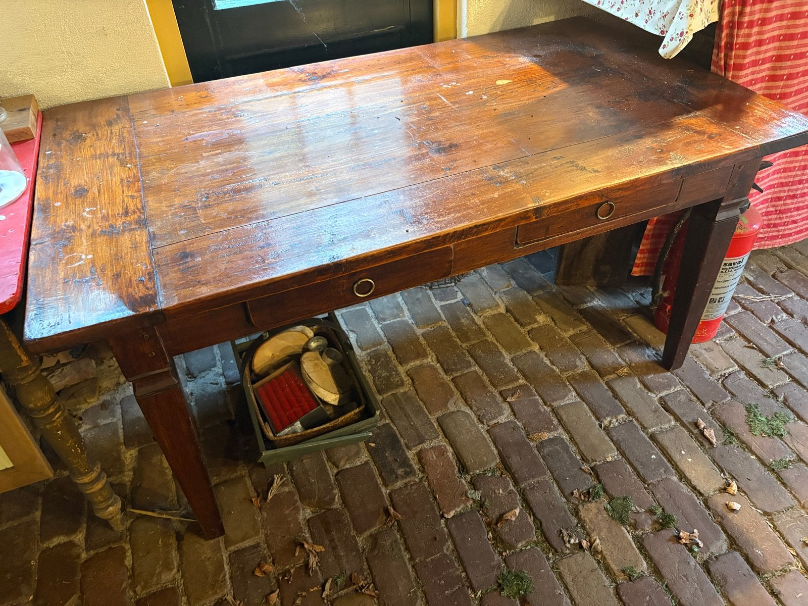 Antieke houten eettafel met lades, Ophalen of Verzenden