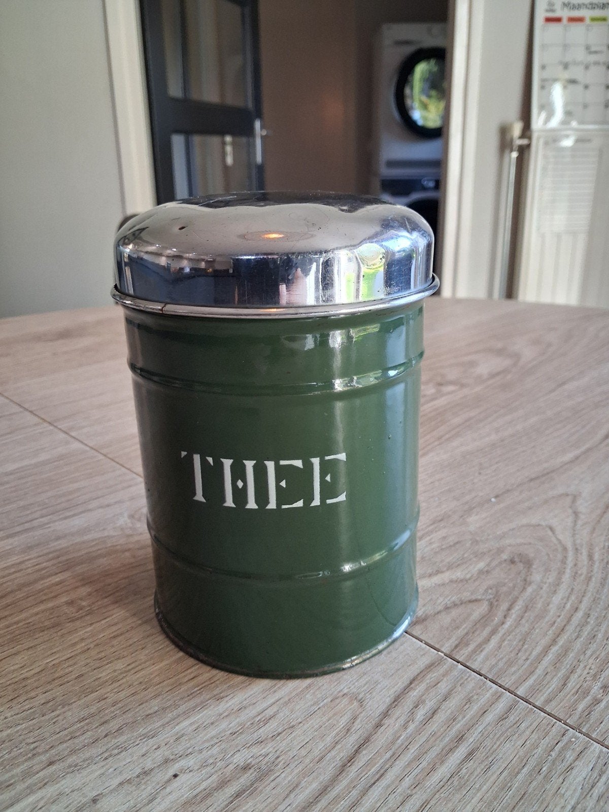 Vintage Groene Theebus met Chromen Deksel, Antiek en Kunst, Ophalen of Verzenden