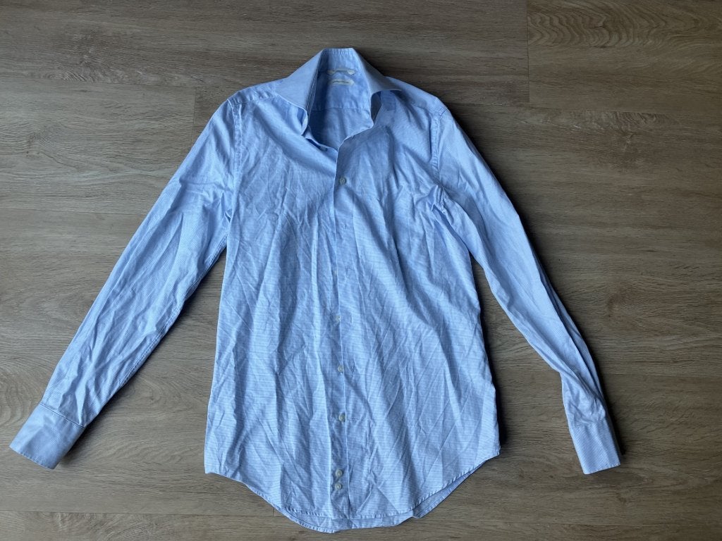 Overhemd Suitsupply egyptian cotton lichtblauw wit maat 36, Blauw, Halswijdte 38 (S) of kleiner, Ophalen of Verzenden, Zo goed als nieuw