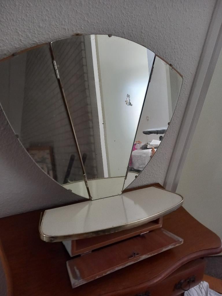 Vintage drieluik kapspiegel met lade, Ophalen, Rechthoekig, Minder dan 50 cm