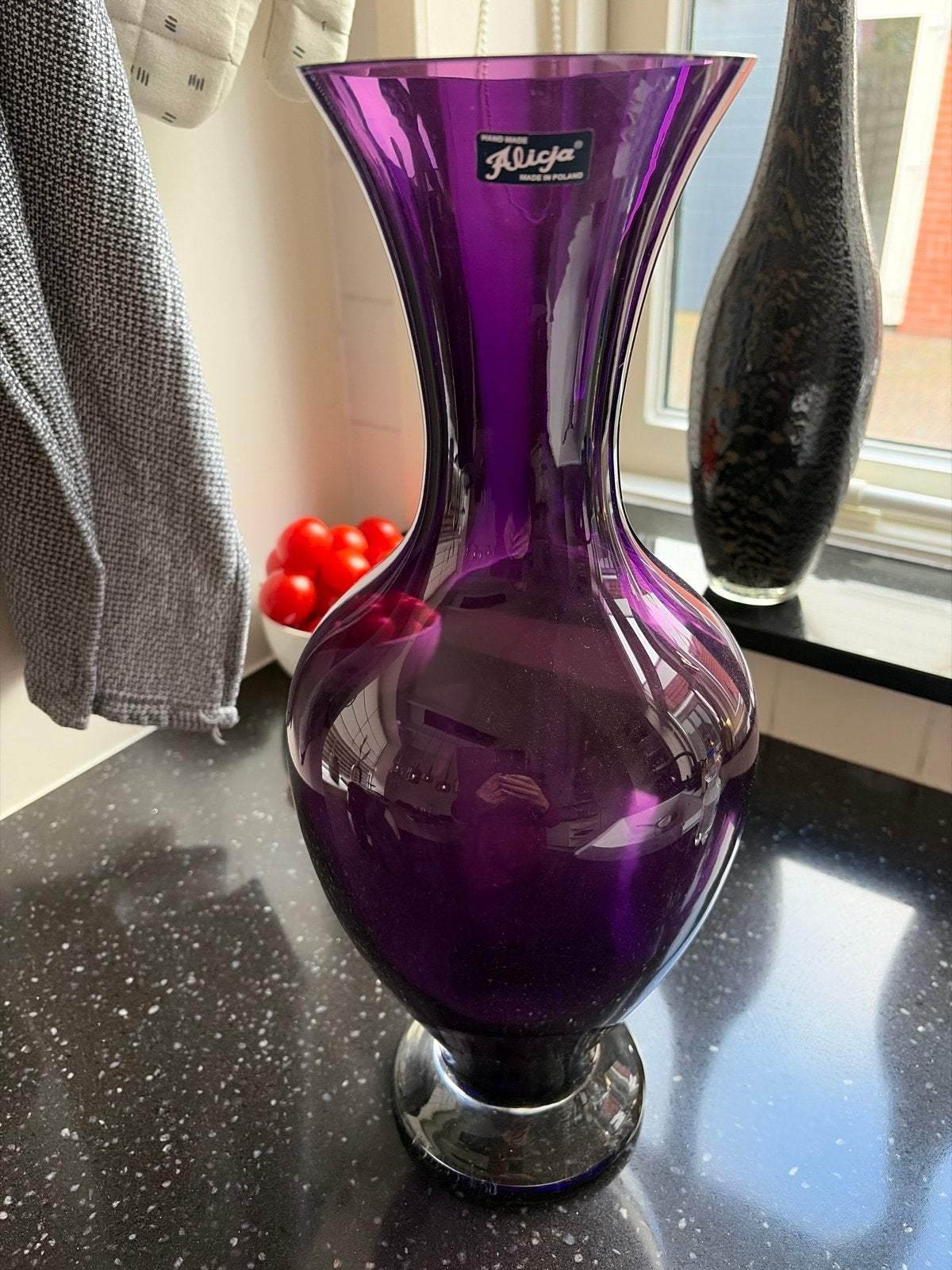 Alicja Handgemaakte Paarse Glazen Vaas - Made in Poland, Ophalen, Handgemaakt, Paars, Glas
