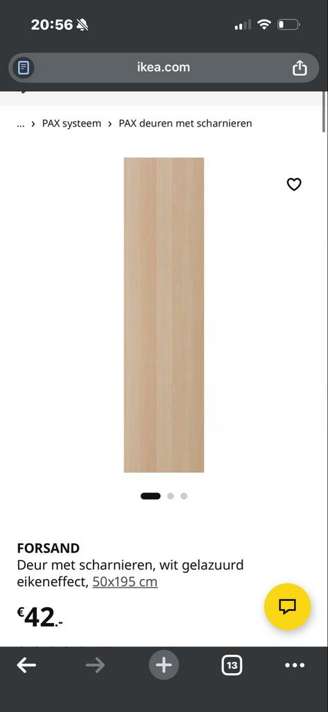 1x IKEA Forsand PAX deuren 50x195cm eiken met deurknop links, Huis en Inrichting, Kasten | Kledingkasten, Ophalen, Eikenhout, 50 tot 100 cm