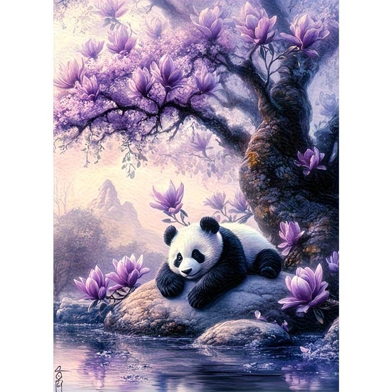 40x30cm Diamond Painting pandaberen (rond) nr 271, Verzenden, Nieuw, Overige materialen, Paars