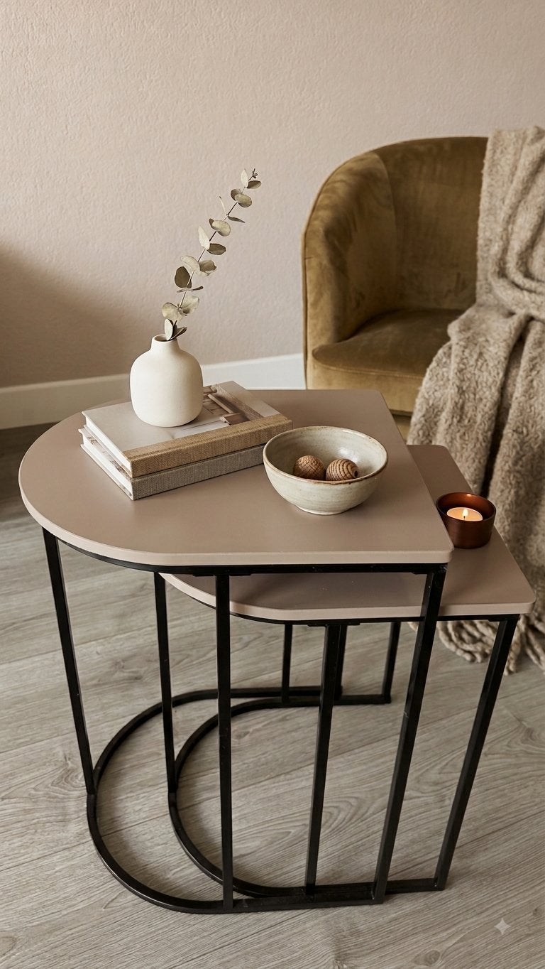 Stijlvolle  Set bijzettafels, Huis en Inrichting, Tafels | Bijzettafels, Ophalen, Minder dan 55 cm, Metaal of Aluminium, Rond