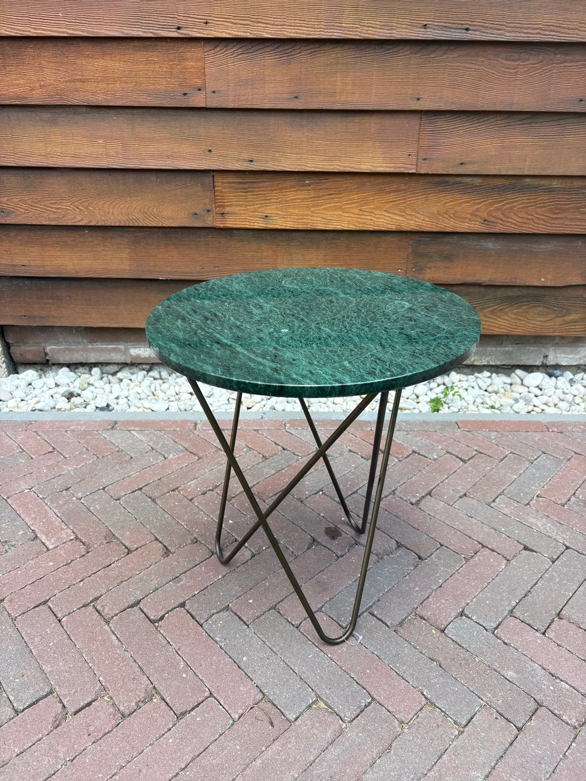 Ronde bijzettafel met groen marmeren blad, Minder dan 50 cm, Gebruikt, 50 tot 100 cm, Rond