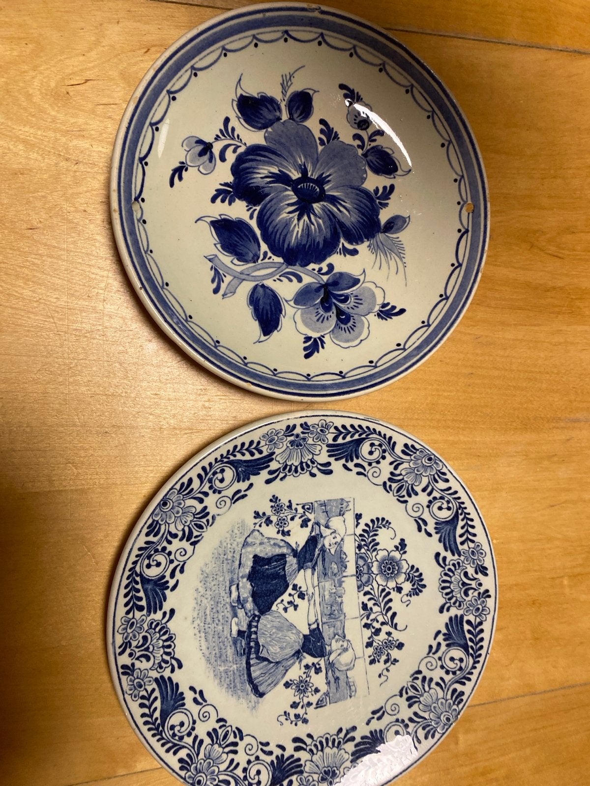 Twee Blauwe Wandborden - Handgeschilderd en Fantasie, Antiek en Kunst, Ophalen of Verzenden