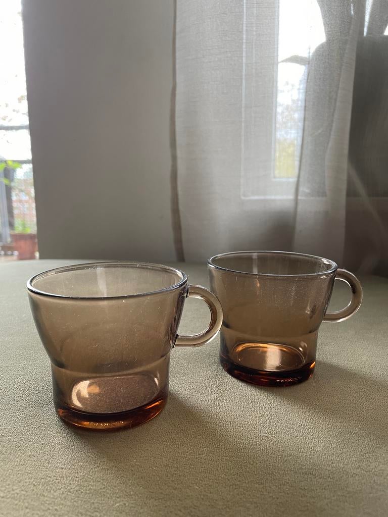 Vintage retro koffiekopjes - rookglas - 2 stuks, Ophalen