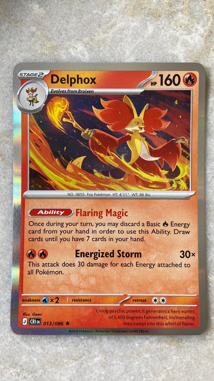 Pokémon Delphox - 013/086 - Chaos Rising, Ophalen of Verzenden, Nieuw, Losse kaart, Foil