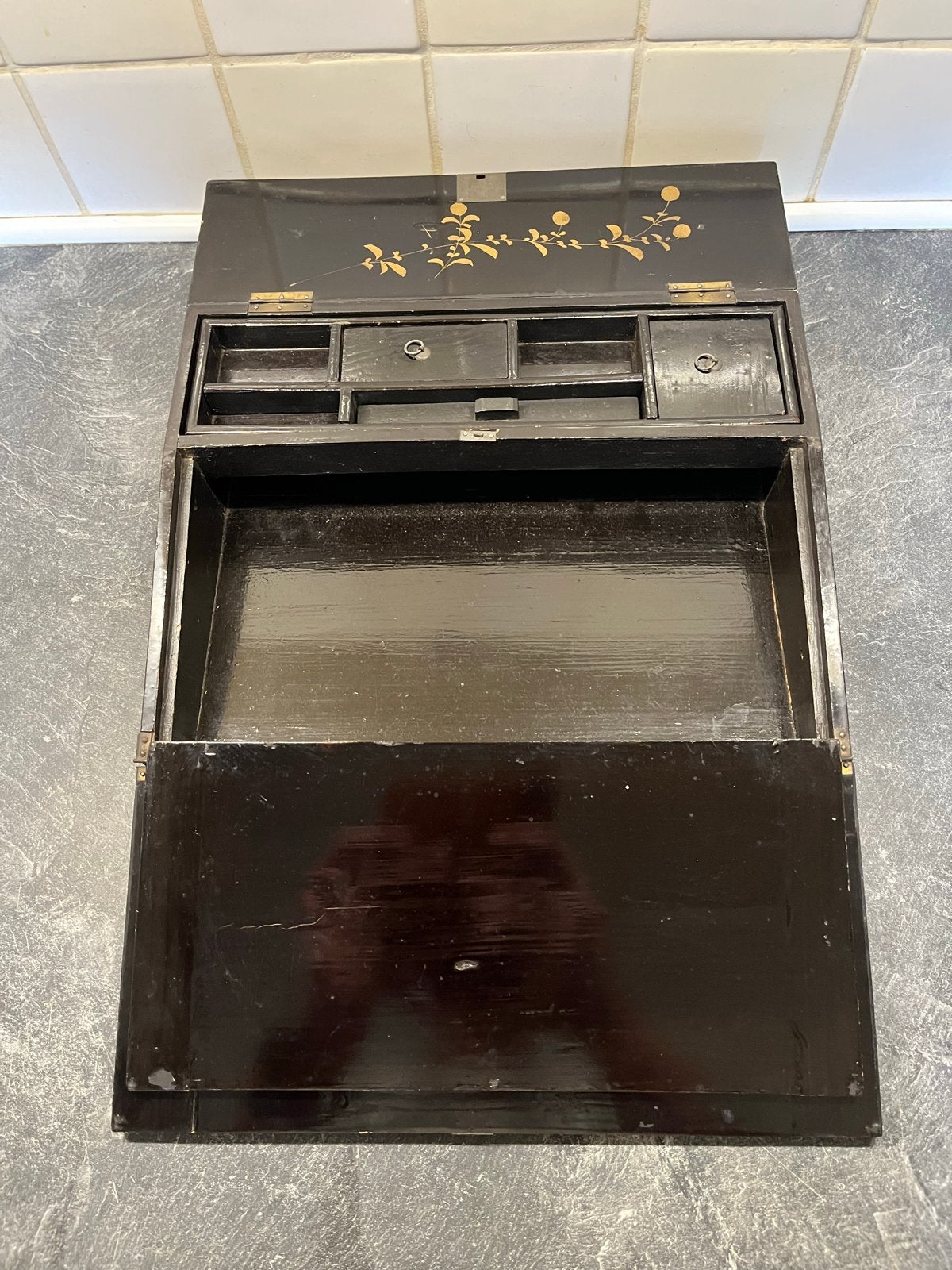 Vintage Japans schrijftafeltje met vogeldecoratie, Ophalen of Verzenden