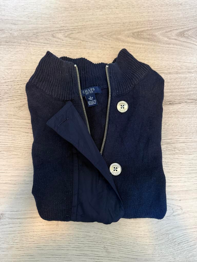 Chaps gebreid vest met rits en knopen, mouwloos, Kleding | Dames, Ophalen of Verzenden, Zo goed als nieuw, Maat 42/44 (L), Blauw