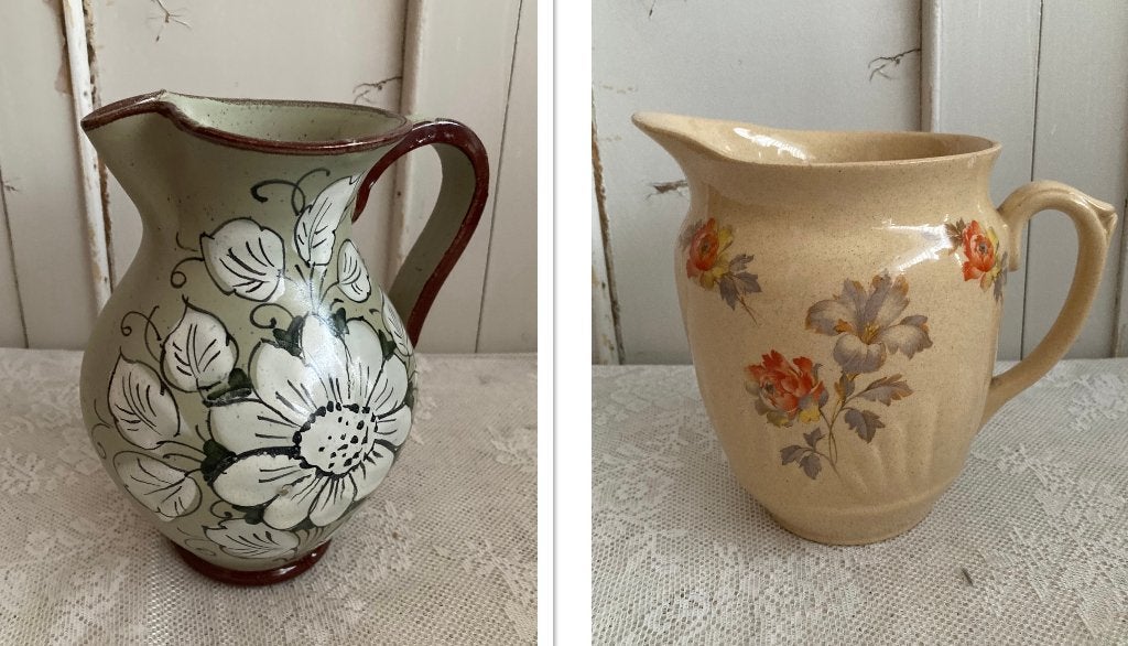 2x Brocante kan - waterkan - kleine lampetkan - vaas, Overige kleuren, ---, ---, Geschikt voor buiten