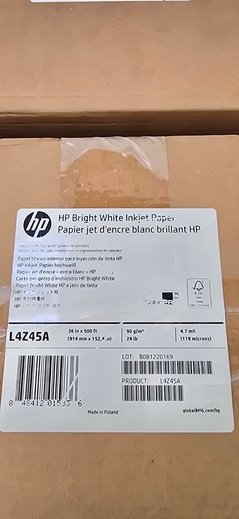 HP Bright White Inkjet Papier L4Z45A - 36in x 500ft, Ophalen, Nieuw, Overige typen, HP