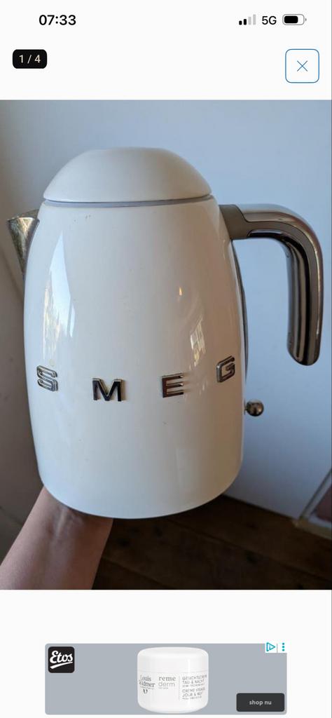 Smeg Waterkoker Crème - Stijlvol en Functioneel, Witgoed en Apparatuur, Waterkokers, 1 tot 2 liter, Ophalen of Verzenden, Zo goed als nieuw