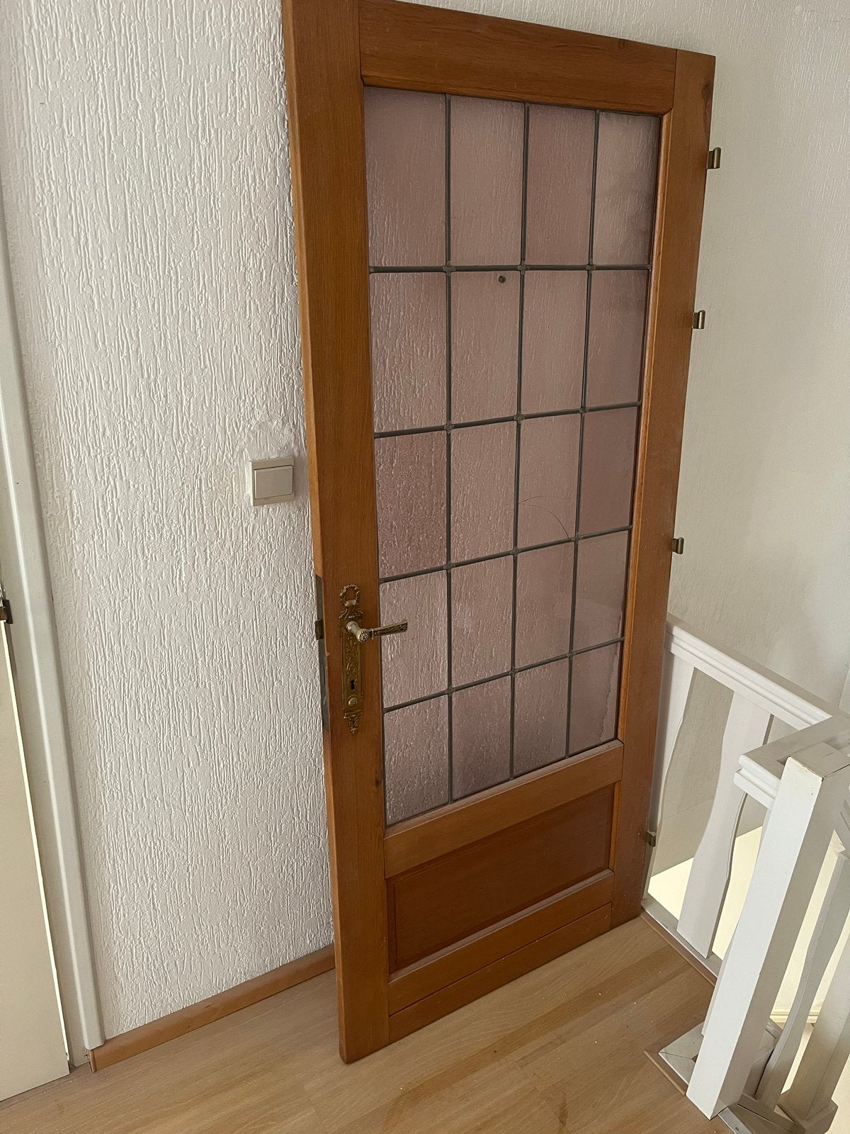 Houten binnendeur met glas in lood, 88x201,5 cm, Doe-het-zelf en Verbouw, Ophalen, Gebruikt, 80 tot 100 cm, Binnendeur