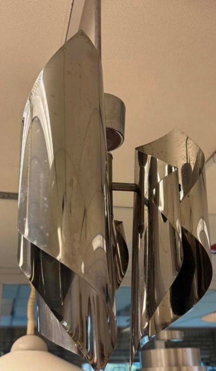 Vintage space age chromen hanglamp jaren 70.293, Gebruikt, Metaal, Minder dan 50 cm, Ophalen