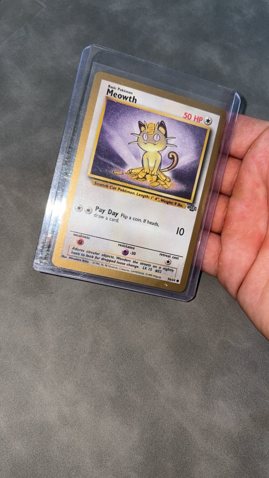 Meowth fruit roll golden border promo jungle 56/64 vintage, Ophalen of Verzenden, Zo goed als nieuw, Meerdere kaarten