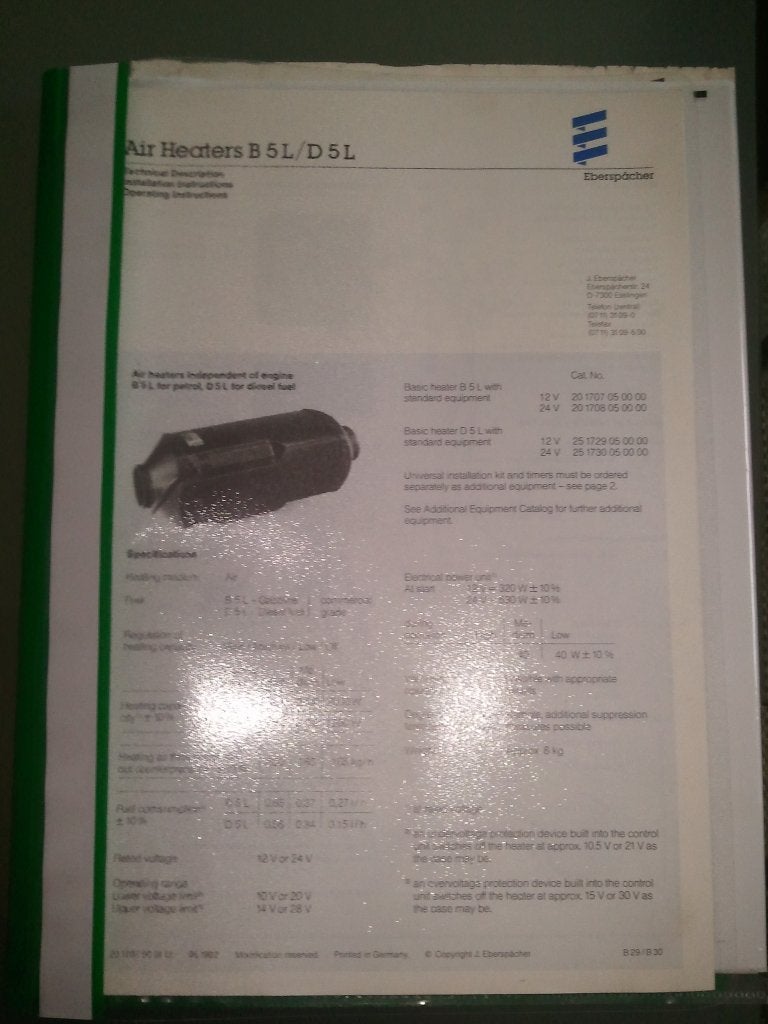(kopie) engelse handleiding EBERSPÄCHER type B5L / D5L, Ophalen of Verzenden, Nieuw, Motor en Techniek