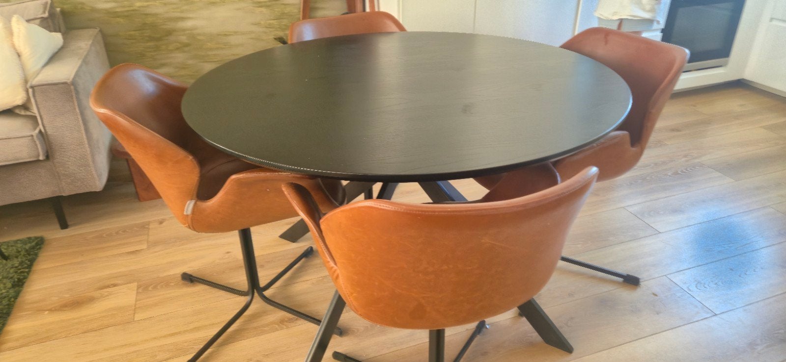 4 Zuiver eetkamerstoelen leer, Ophalen, Gebruikt, Bruin, Vier