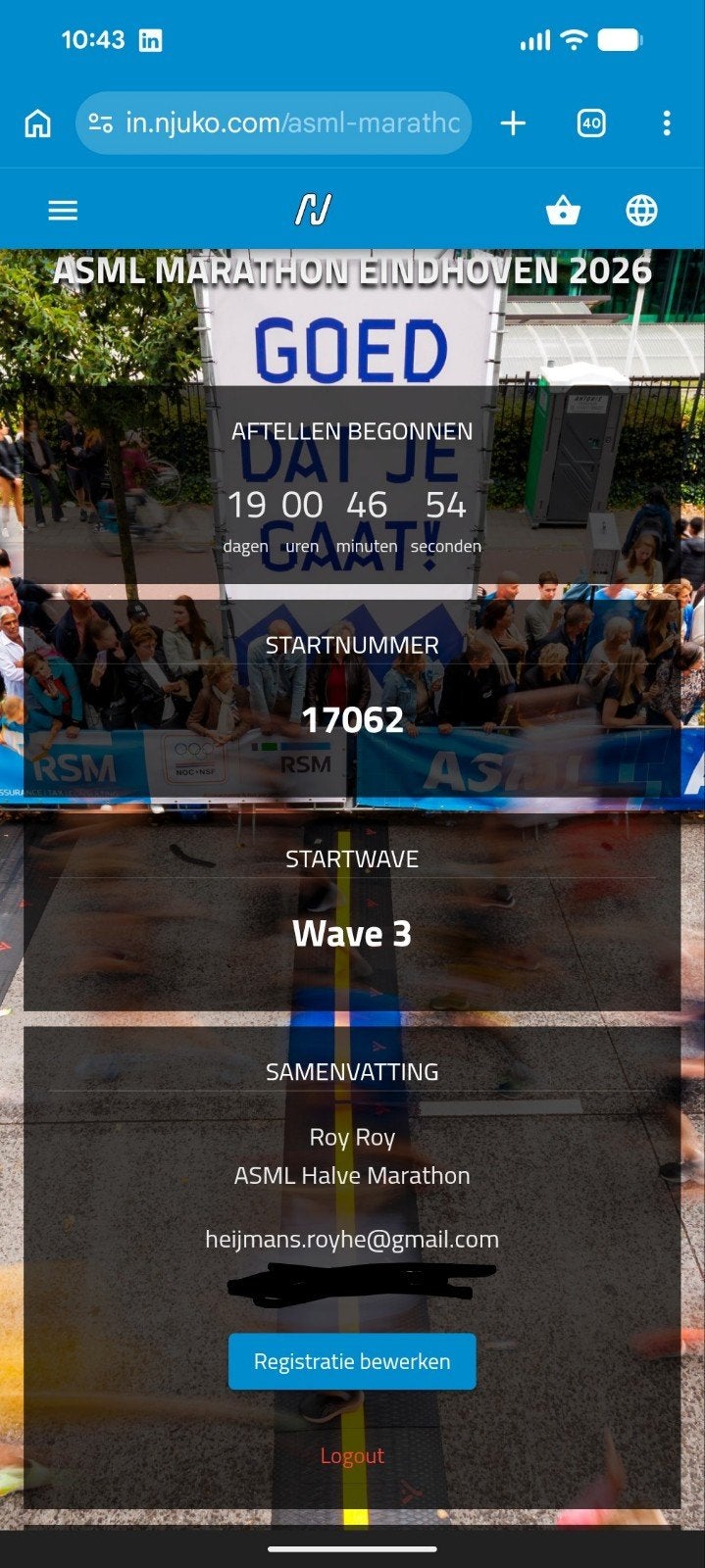 Startbewijs ASML Halve Marathon Eindhoven 2026, Eén persoon, Oktober