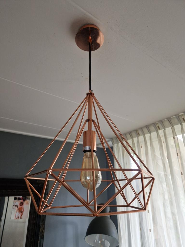Koperen Design Plafondlamp - Geometrisch Draadframe, Huis en Inrichting, Ophalen of Verzenden, Zo goed als nieuw, Metaal, Minder dan 50 cm