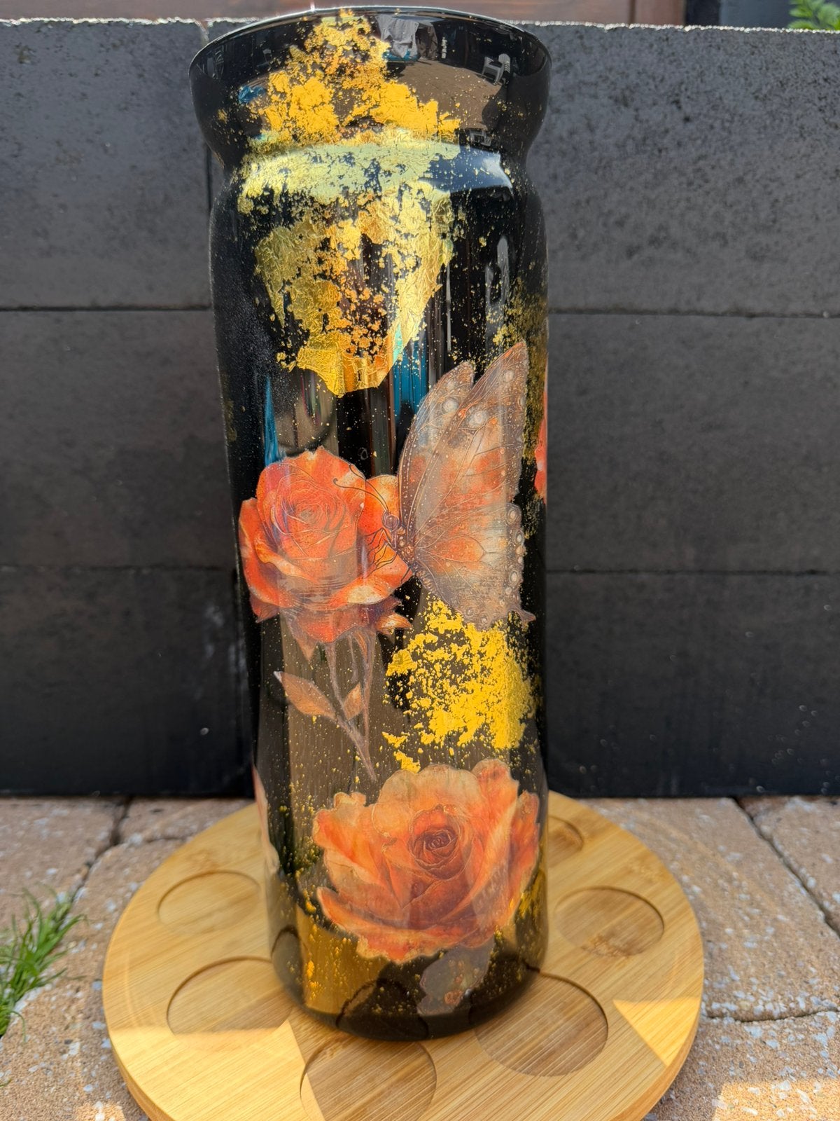 Handgemaakte decoupage vaas, Huis en Inrichting, Overige kleuren, Nieuw, Ophalen of Verzenden, Glas