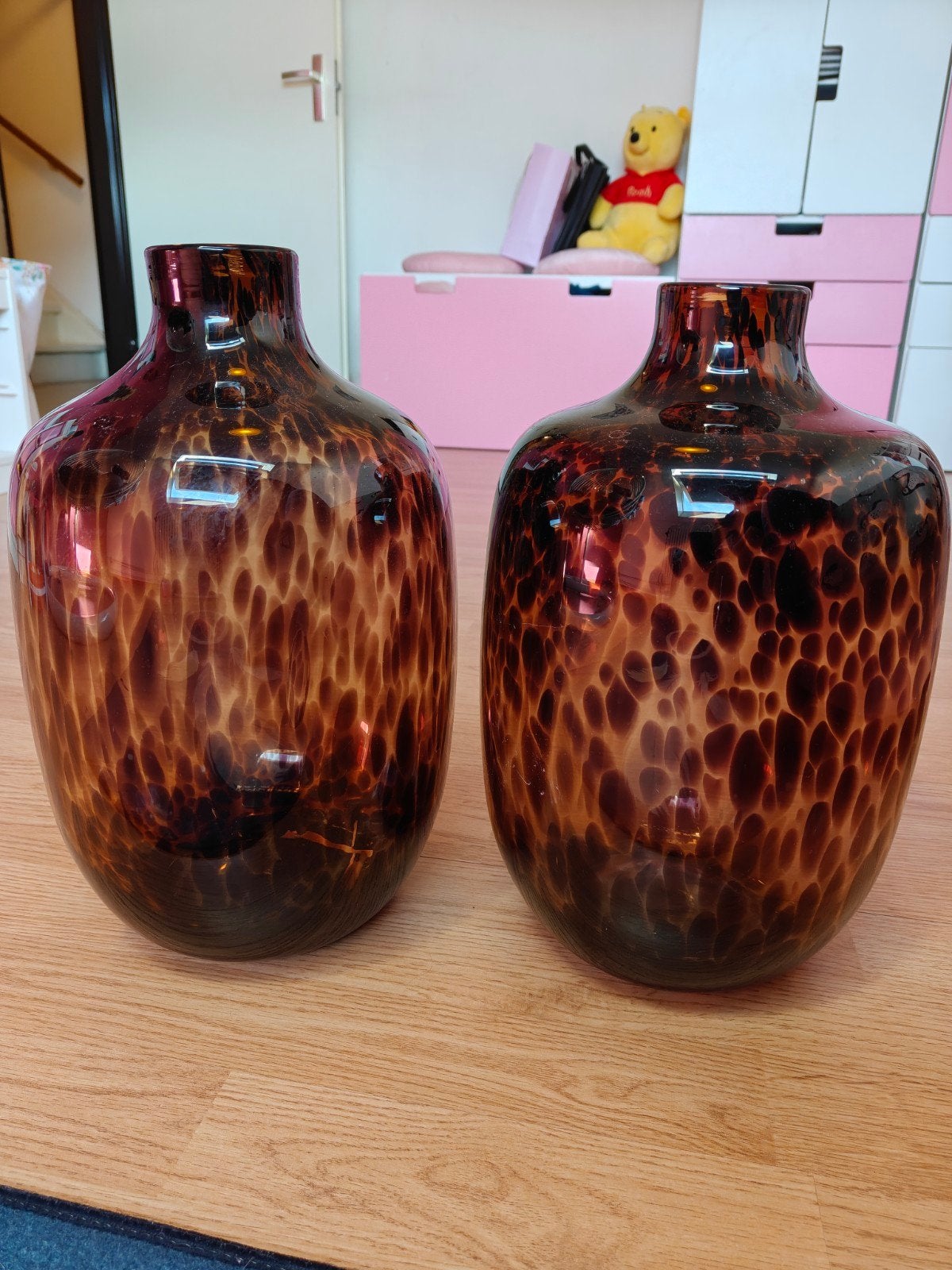Glazen vazen met luipaardprint, Ophalen, Zo goed als nieuw, Bruin, Glas