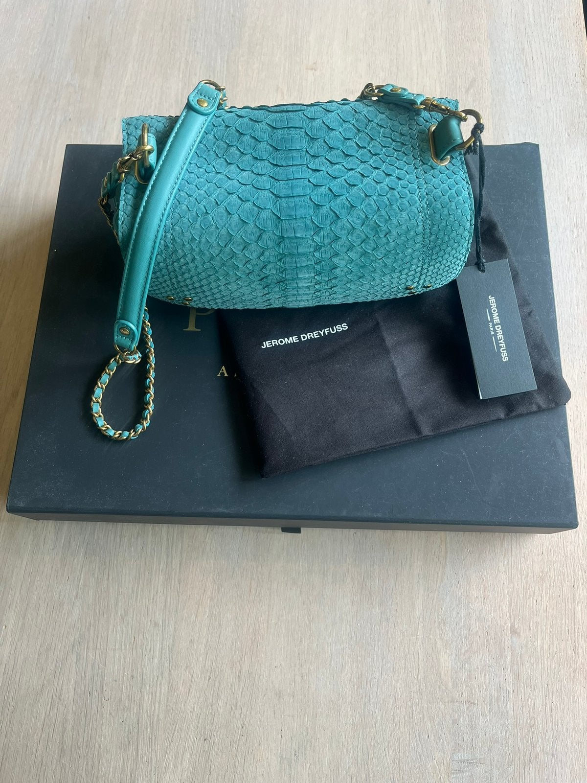 Jerome Dreyfuss Bobi bag Python Sequoia (turqoise), Sieraden, Tassen en Uiterlijk, Ophalen, Nieuw, Overige kleuren, Schoudertasje