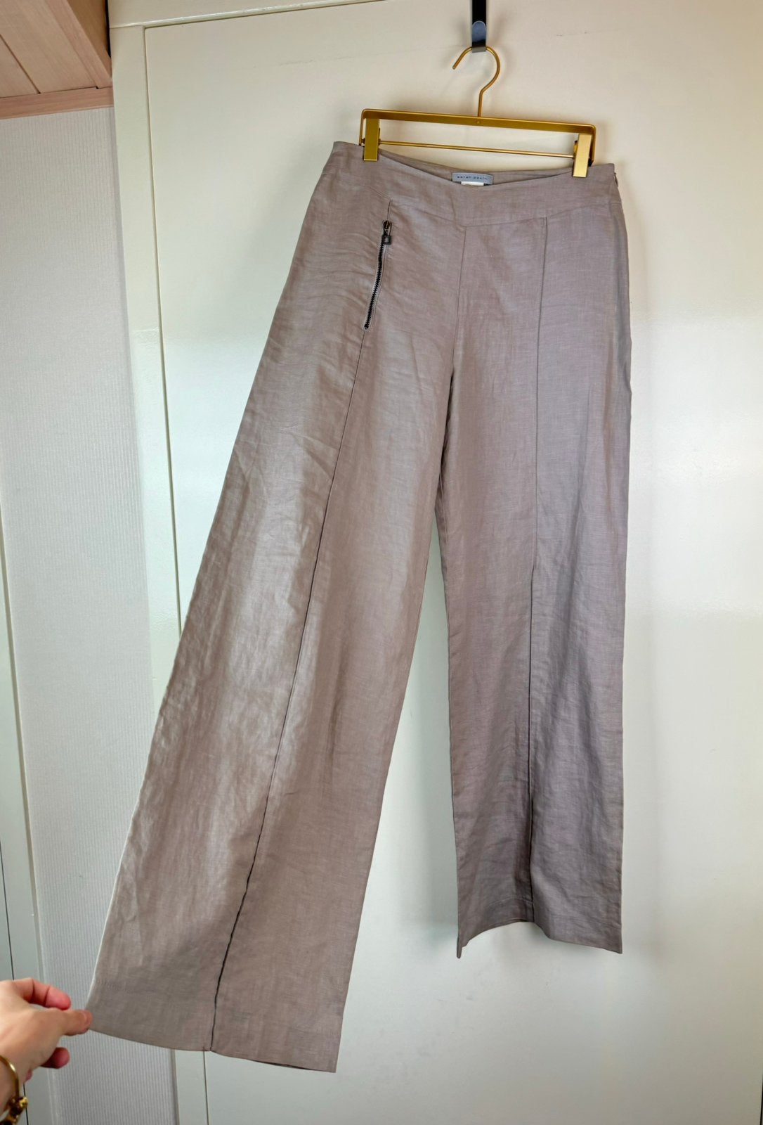 SARAH PACINI Linen Summer Pants Trousers Palazzo Wide M, Kleding | Dames, Maat 38/40 (M), Beige, Ophalen of Verzenden, Zo goed als nieuw