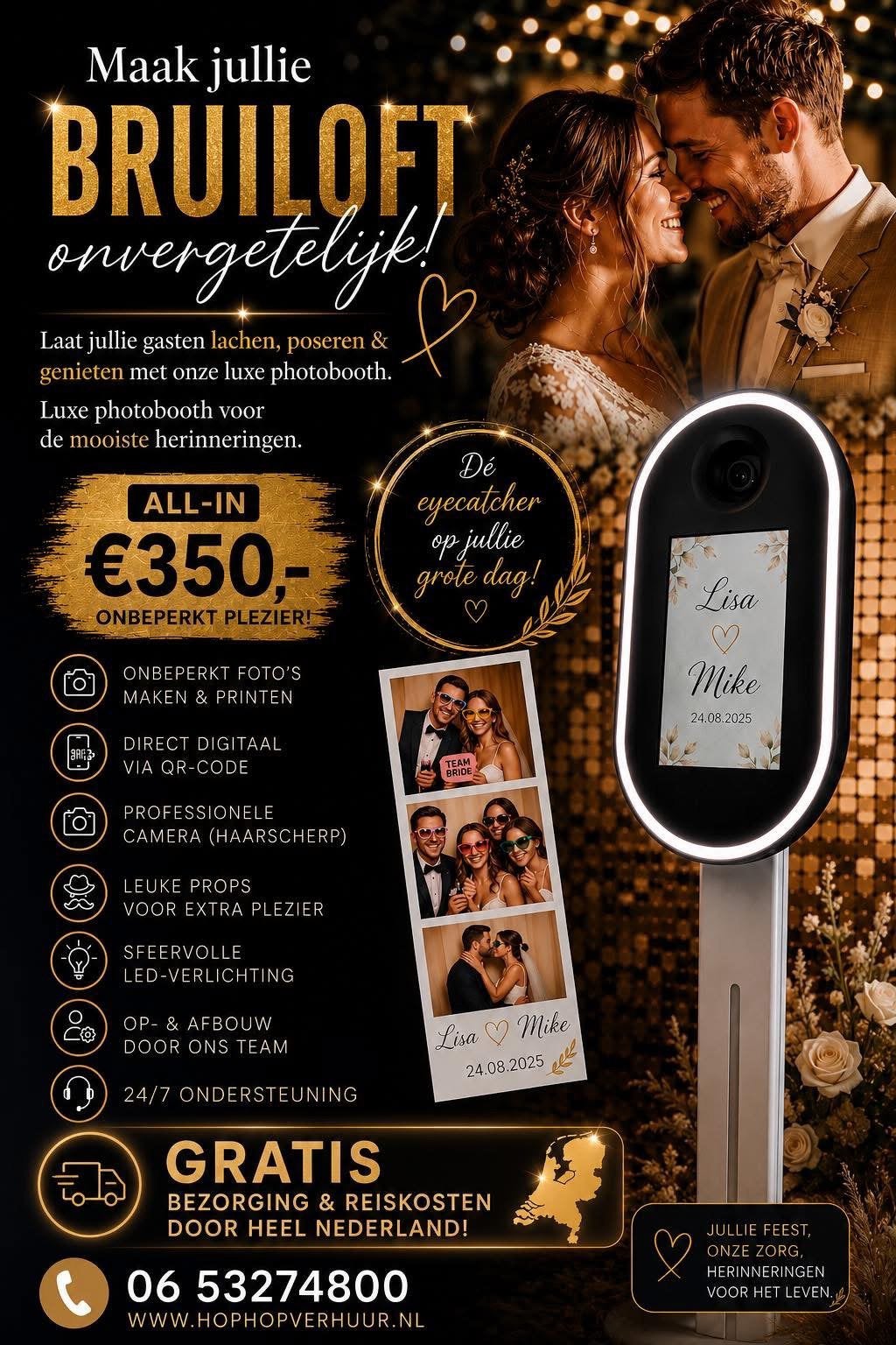 Luxe Photobooth met Onbeperkt Printen, Ophalen, Zo goed als nieuw, Geboorte of Huwelijk