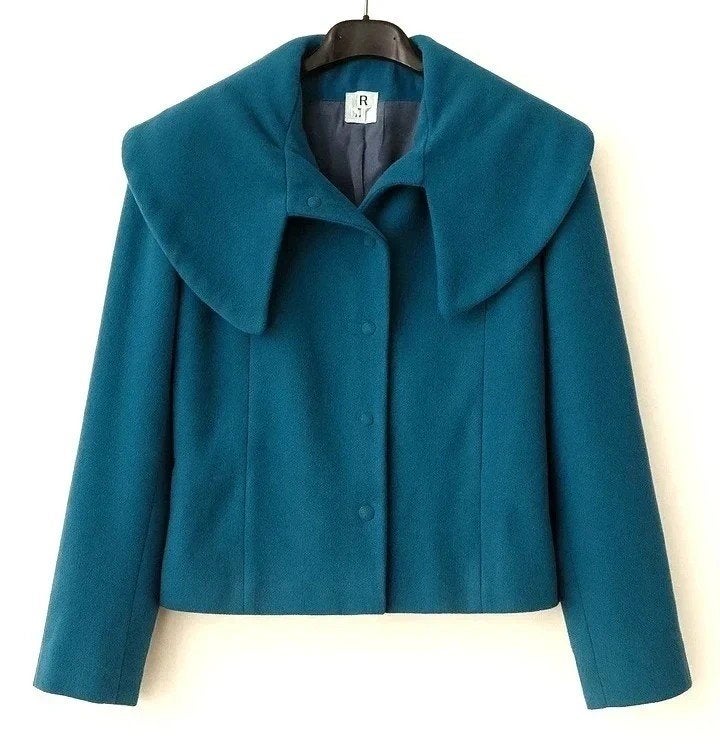 Wollen damesjas blauw/groen maat M 38, Kleding | Dames, Jassen | Winter, Ophalen of Verzenden, Zo goed als nieuw, Maat 38/40 (M)