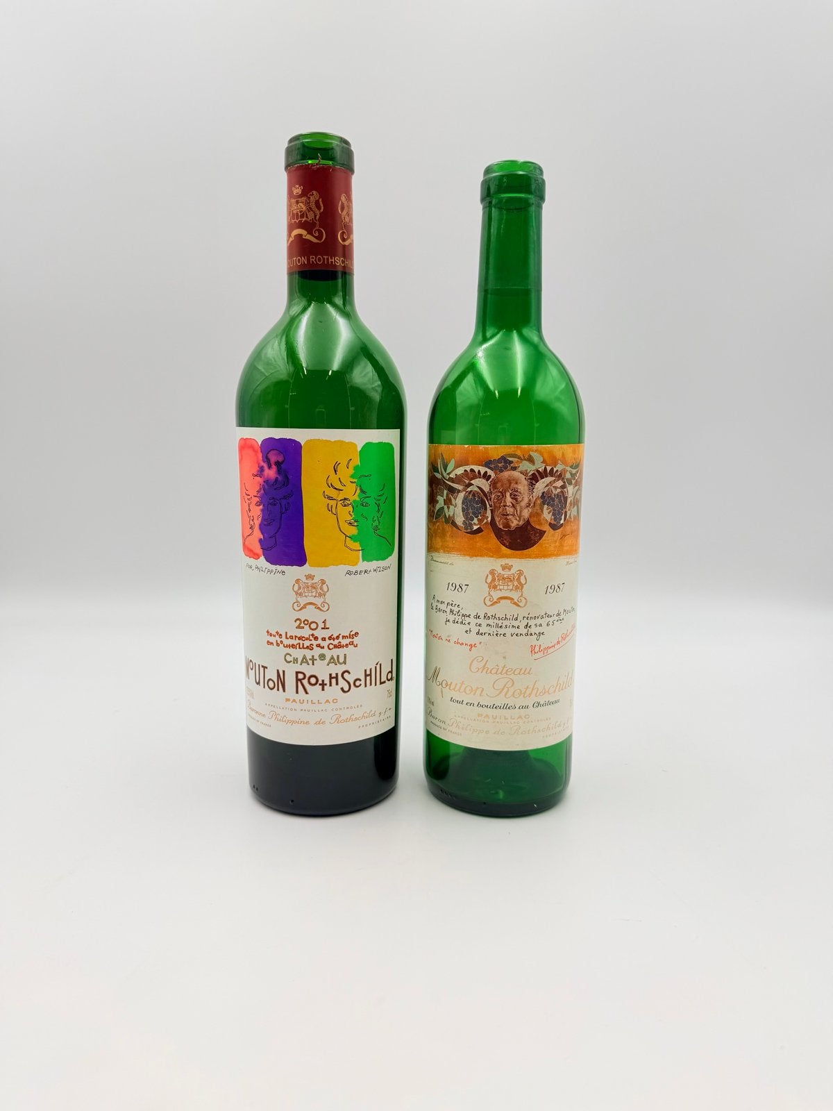 Lege Mouton Rothschild flessen - 1987 en 2001, Ophalen of Verzenden, Gebruikt, Frankrijk, Rode wijn