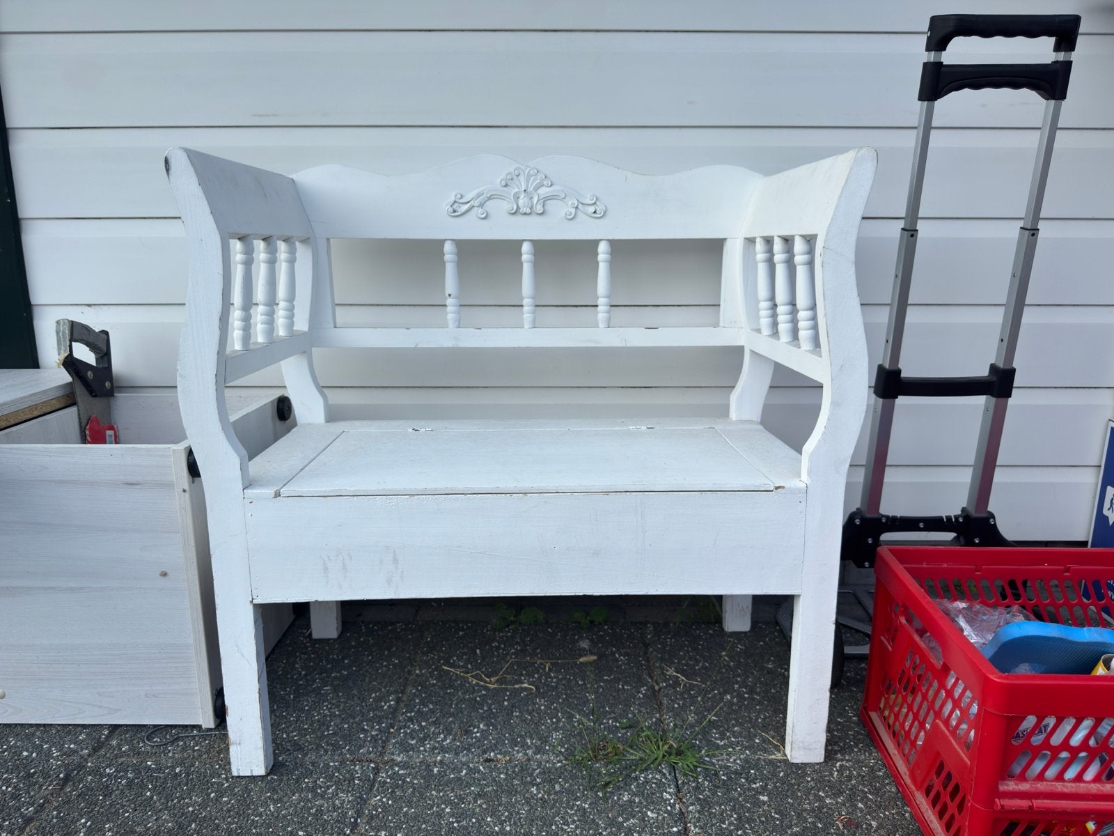 Witte houten bank met opbergruimte, Antiek en Kunst, Ophalen