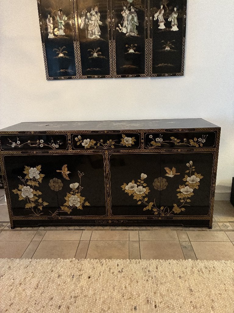 Chinese dressoir – handbeschilderd – vogels & bloemen, Huis en Inrichting, Minder dan 50 cm, Gebruikt, Met lade(s), 25 tot 50 cm