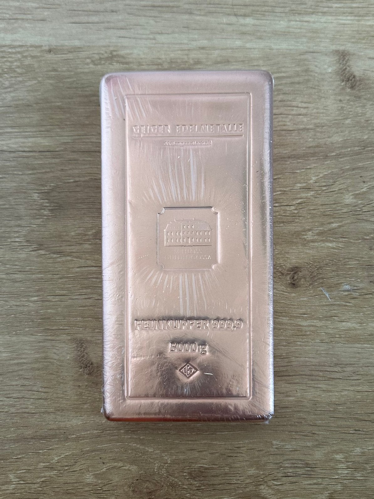 Koper baar 5 kg | Geiger | Schloss Guldengossa | 999,9 koper, Ophalen of Verzenden, Koper