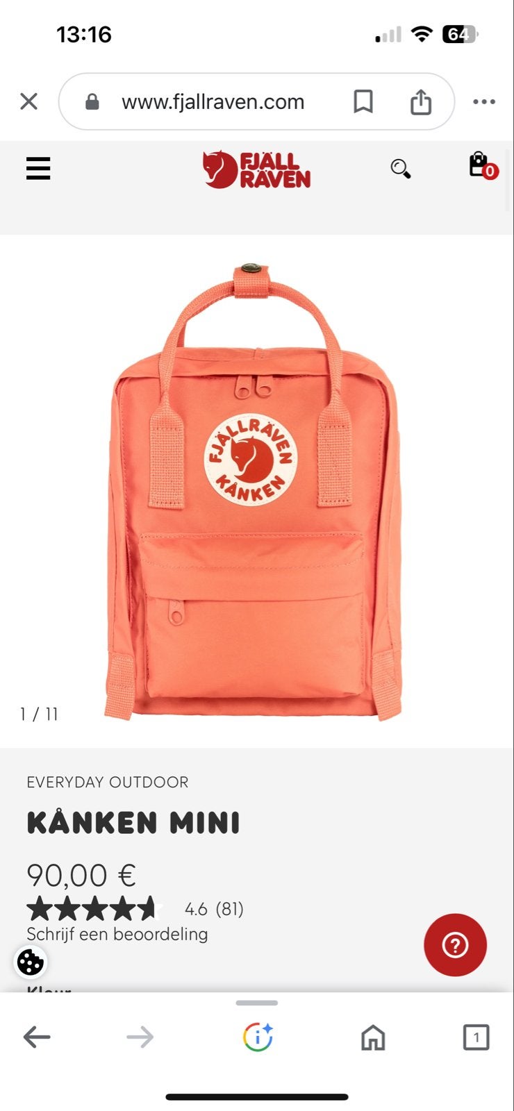 Originele Fjallraven Kanken Mini Tas - Koraalrood, Ophalen of Verzenden, Nieuw