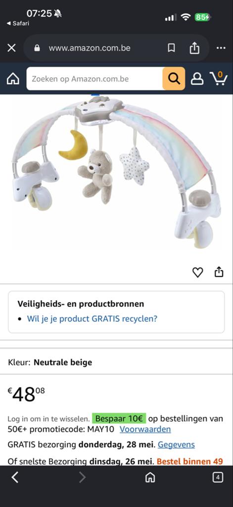 Chicco Rainbow Sky 2-in-1 muziekmobiel / bedboog, Kinderen en Baby's, Speelgoed | Babyspeelgoed, Ophalen of Verzenden, Zo goed als nieuw