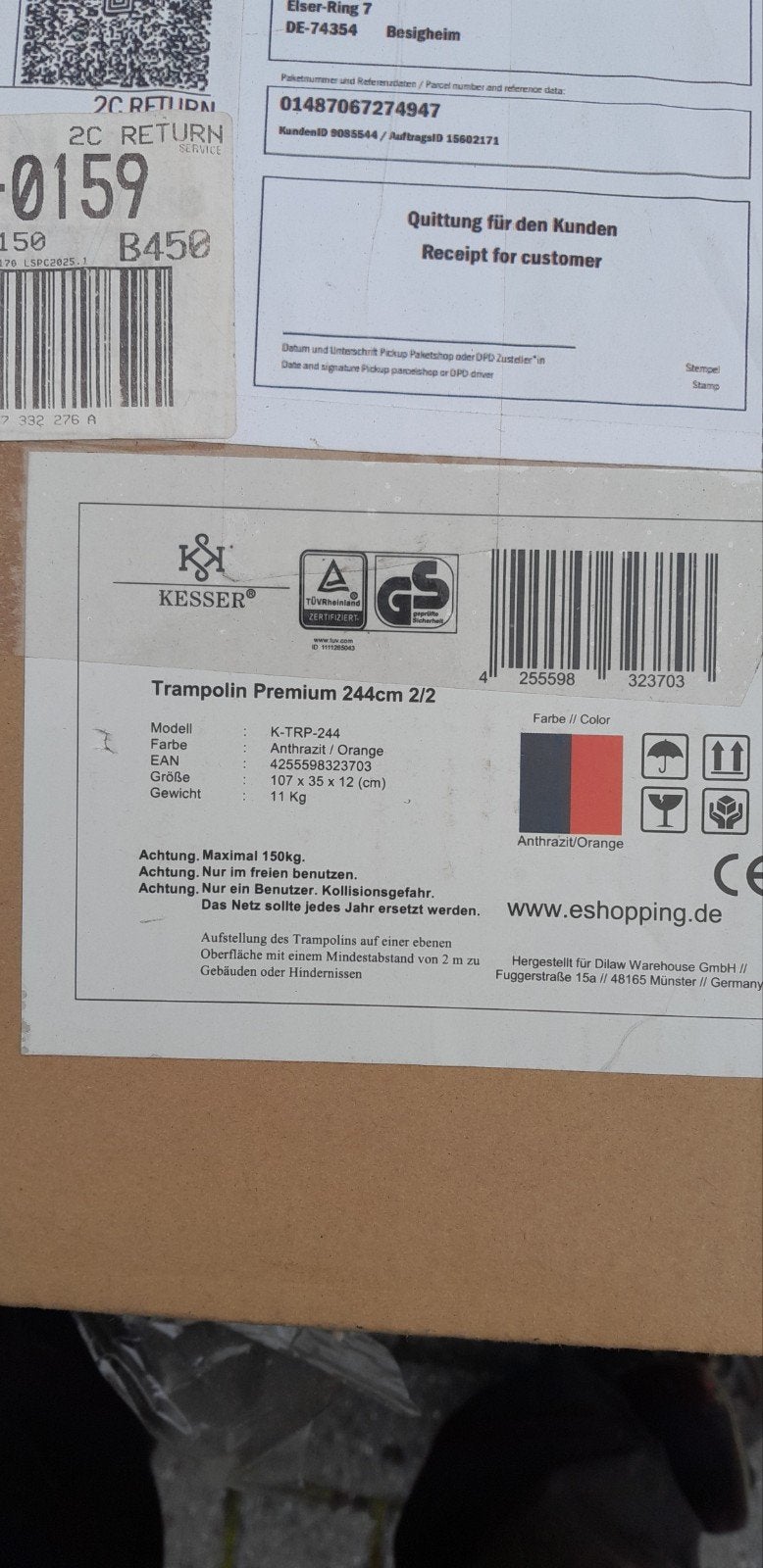 KESSER Trampoline Premium 244cm - Antraciet/Oranje, Ophalen of Verzenden, Nieuw