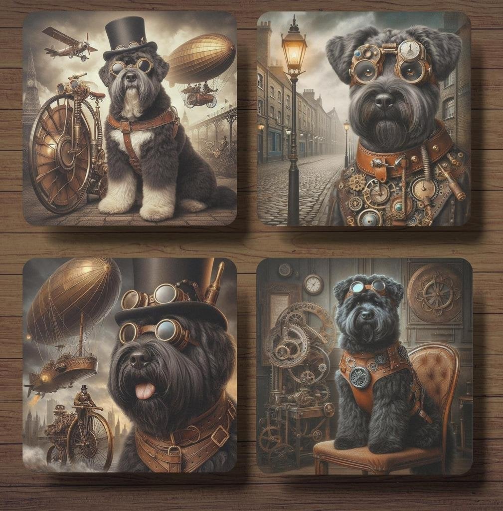Bouvier Steampunk onderzetters met houder, Ophalen of Verzenden, Nieuw