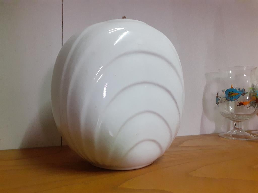 West Germany design jaren 70 bol vaas wit 20 cm retro, Ophalen of Verzenden