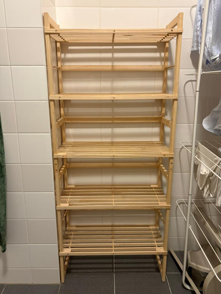 Badkamer houten opberg rek/stellingkast, Ophalen, (Half)hoge kast, 50 tot 100 cm, Minder dan 100 cm