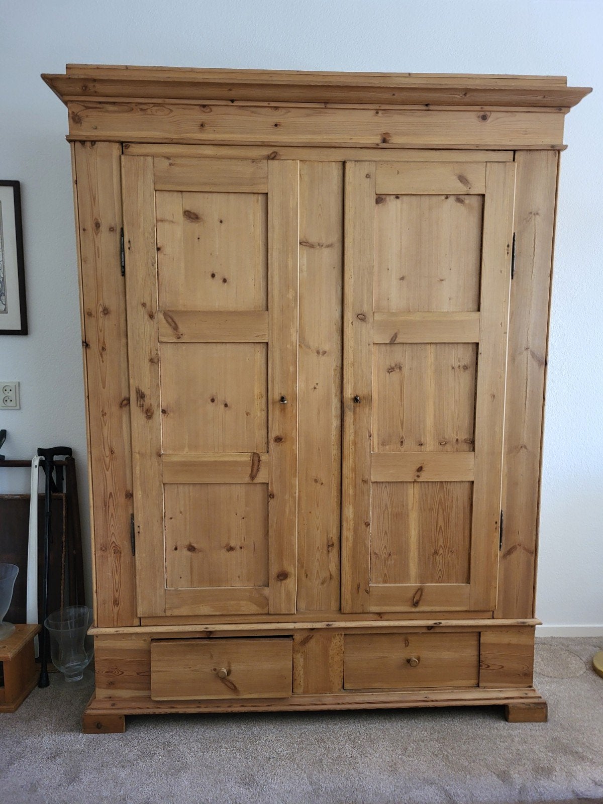 Antieke grenen kast met lades - massief hout, Ophalen