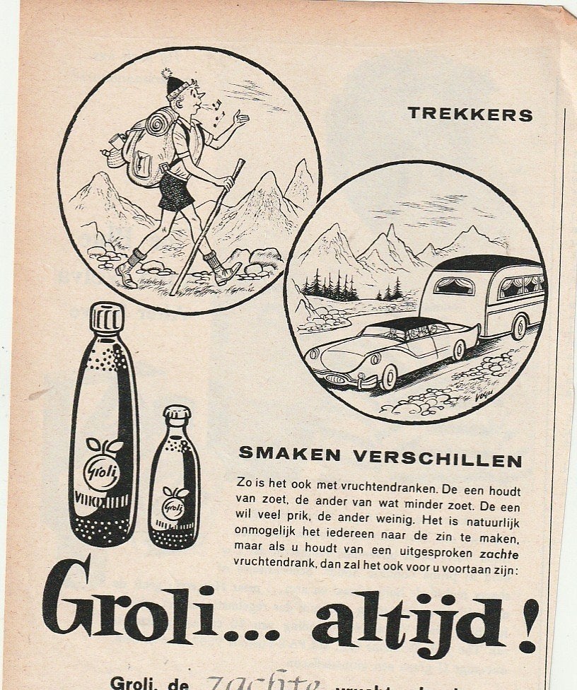 Retro reclame 1962 Groli frisdrank in auto & caravan, Verzamelen, Verzenden, Overige typen