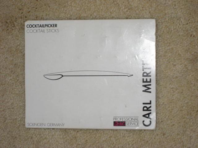 Carl Mertens cocktail sticks 6 stuks in orgineel mapje, Ophalen of Verzenden, Zo goed als nieuw, Rvs of Chroom