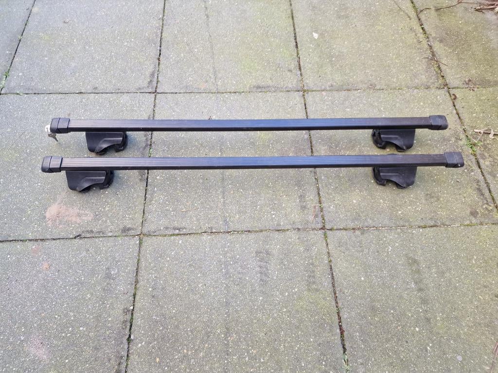Thule 1254 klemmen met 114cm dakdragers voor open rails, Auto diversen, Dakdragers, Ophalen, Gebruikt